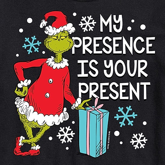 My Presence Is Your Present Mens Crew Neck Short Sleeve Regular Fit Grinch Big and Tall Graphic T-Shirt