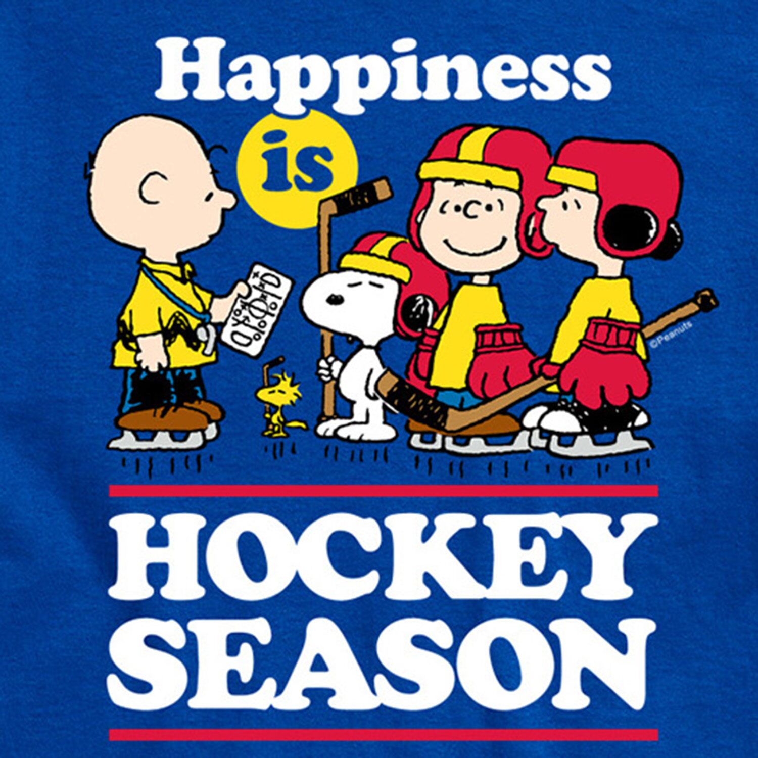 Happiness Is Hockey Season Mens Crew Neck Short Sleeve Regular Fit Peanuts Snoopy Big and Tall Graphic T-Shirt