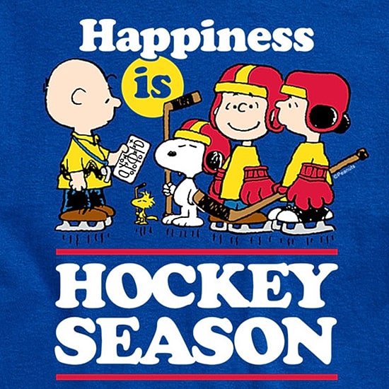 Happiness Is Hockey Season Mens Crew Neck Short Sleeve Regular Fit Peanuts Snoopy Big and Tall Graphic T-Shirt