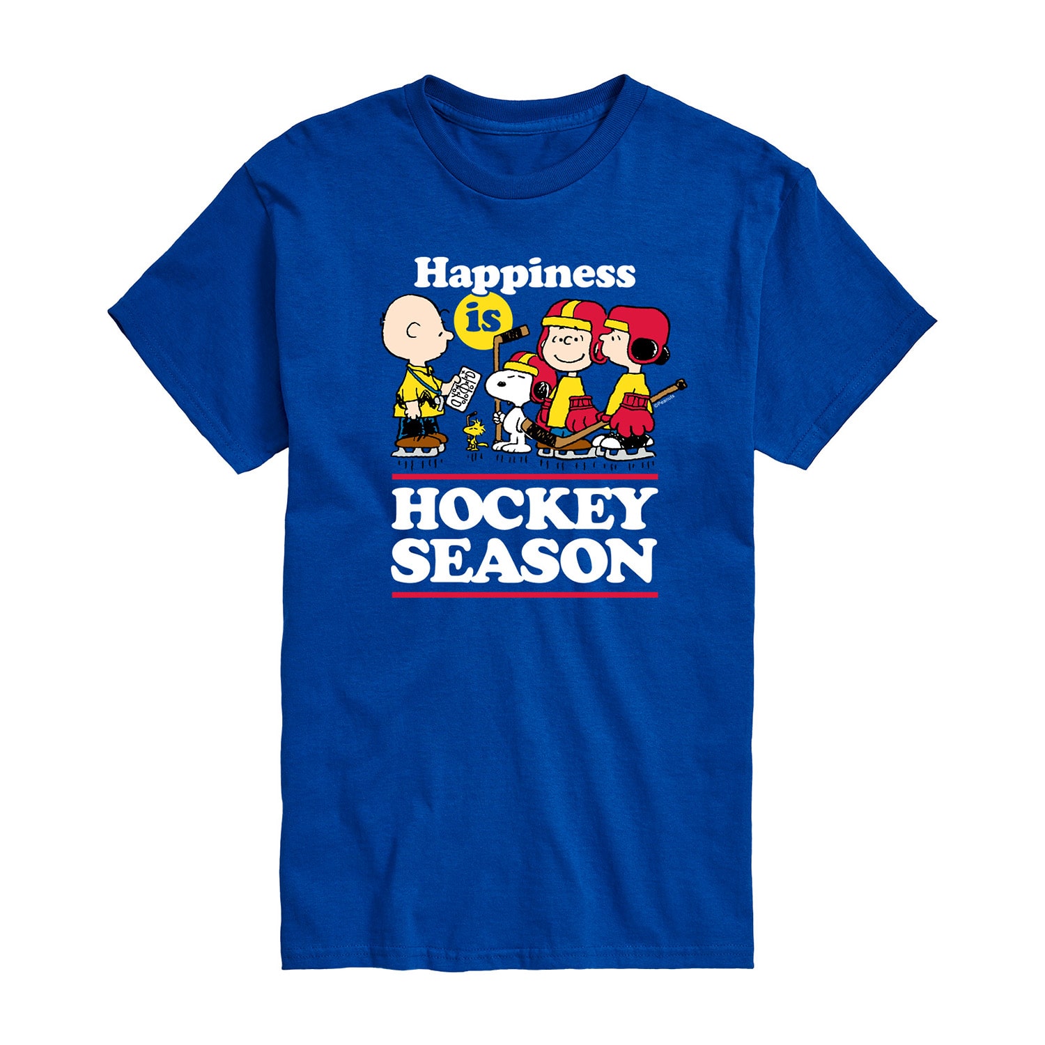 Happiness Is Hockey Season Mens Crew Neck Short Sleeve Regular Fit Peanuts Snoopy Big and Tall Graphic T-Shirt