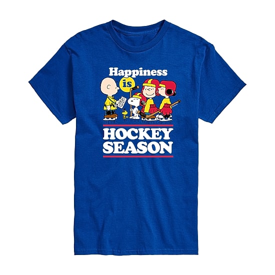 Happiness Is Hockey Season Mens Crew Neck Short Sleeve Regular Fit Peanuts Snoopy Big and Tall Graphic T-Shirt