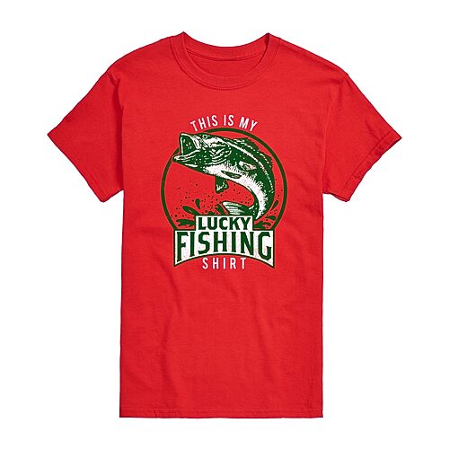 Lucky Fishing Shirt Distressed Mens Crew Neck Short Sleeve Regular Fit Big and Tall Graphic T-Shirt, Large Tall, Red