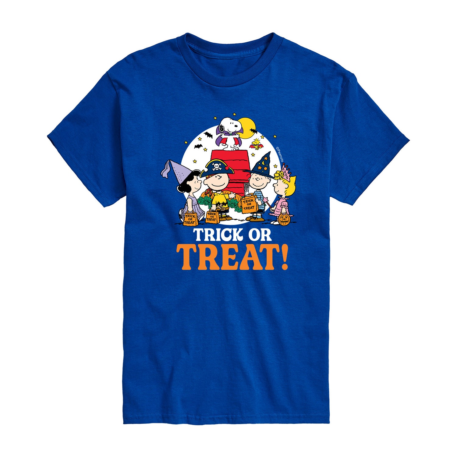 Trick Or Treat Moonlight Mens Crew Neck Short Sleeve Regular Fit Peanuts Snoopy Big and Tall Graphic T-Shirt