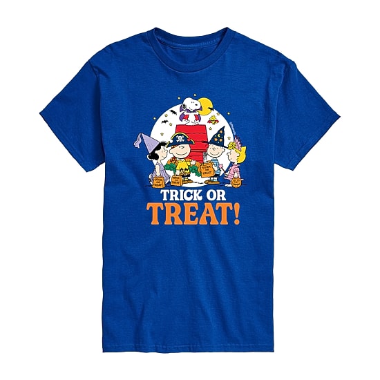 Trick Or Treat Moonlight Mens Crew Neck Short Sleeve Regular Fit Peanuts Snoopy Big and Tall Graphic T-Shirt
