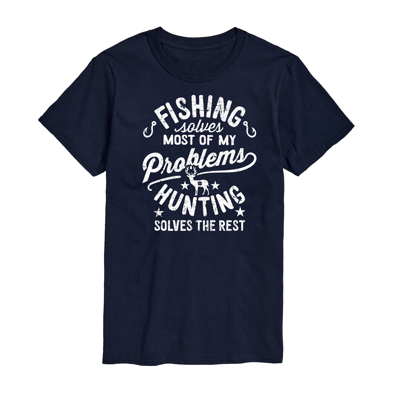 Fishing Solves Most My Problems Distressed Mens Crew Neck Short Sleeve Regular Fit Big and Tall Graphic T-Shirt