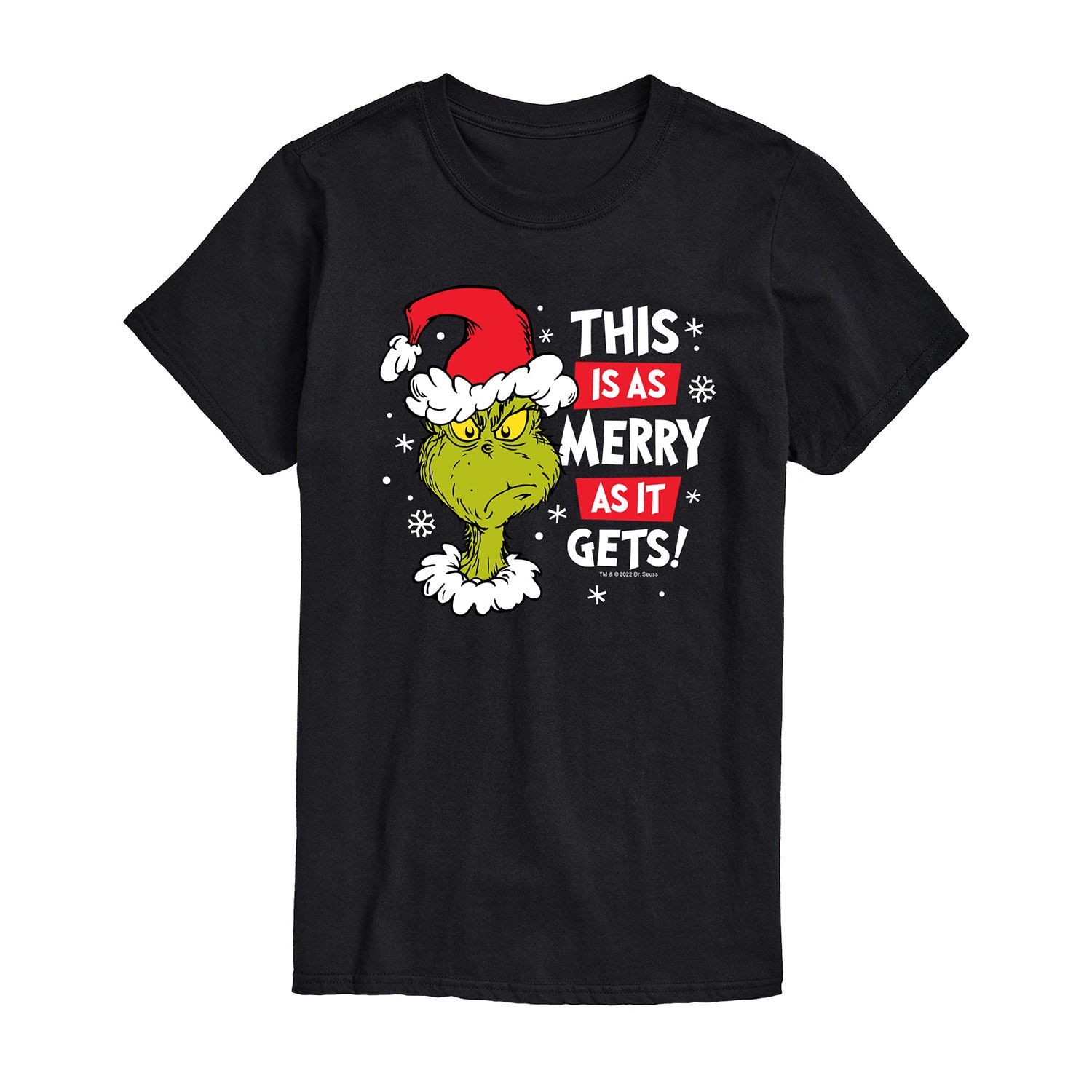 Christmas Merry As It Gets Mens Crew Neck Short Sleeve Regular Fit Grinch Big and Tall Graphic T-Shirt