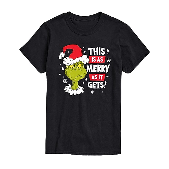 Christmas Merry As It Gets Mens Crew Neck Short Sleeve Regular Fit Grinch Big and Tall Graphic T-Shirt