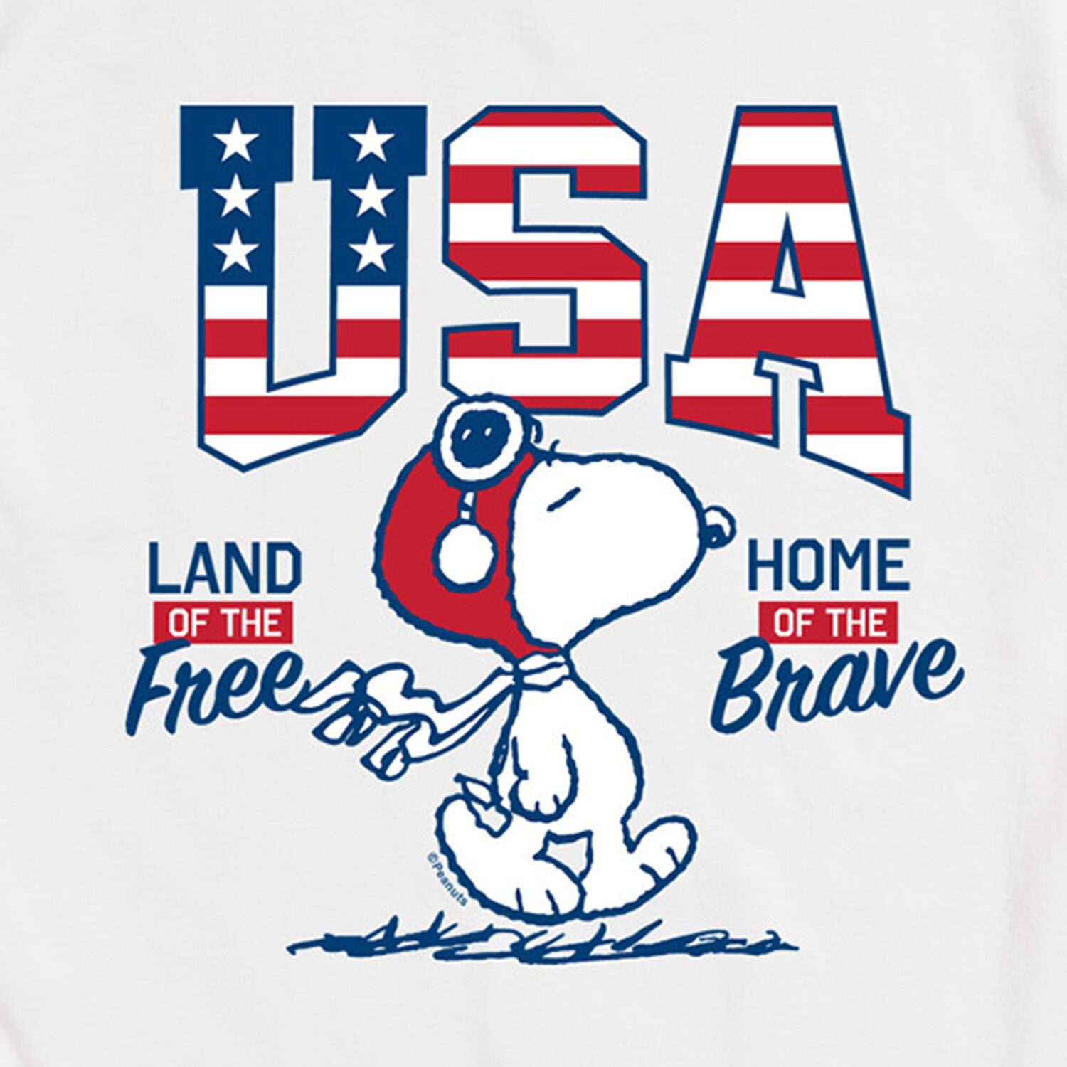 Usa Free Brave Mens Crew Neck Short Sleeve Regular Fit Peanuts Snoopy Big and Tall Graphic T-Shirt