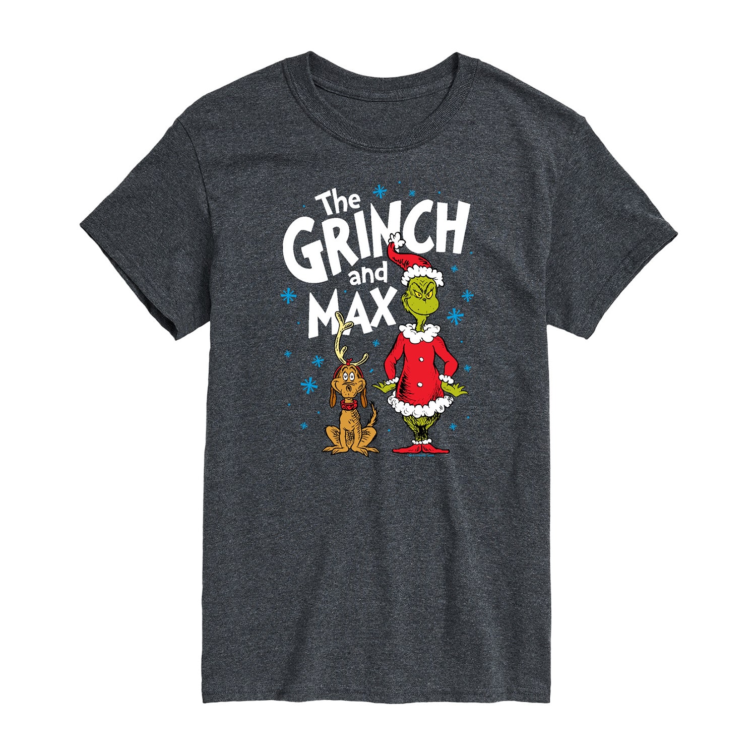 Max The Dog and Santa Mens Crew Neck Short Sleeve Regular Fit Grinch Big Tall Graphic T-Shirt