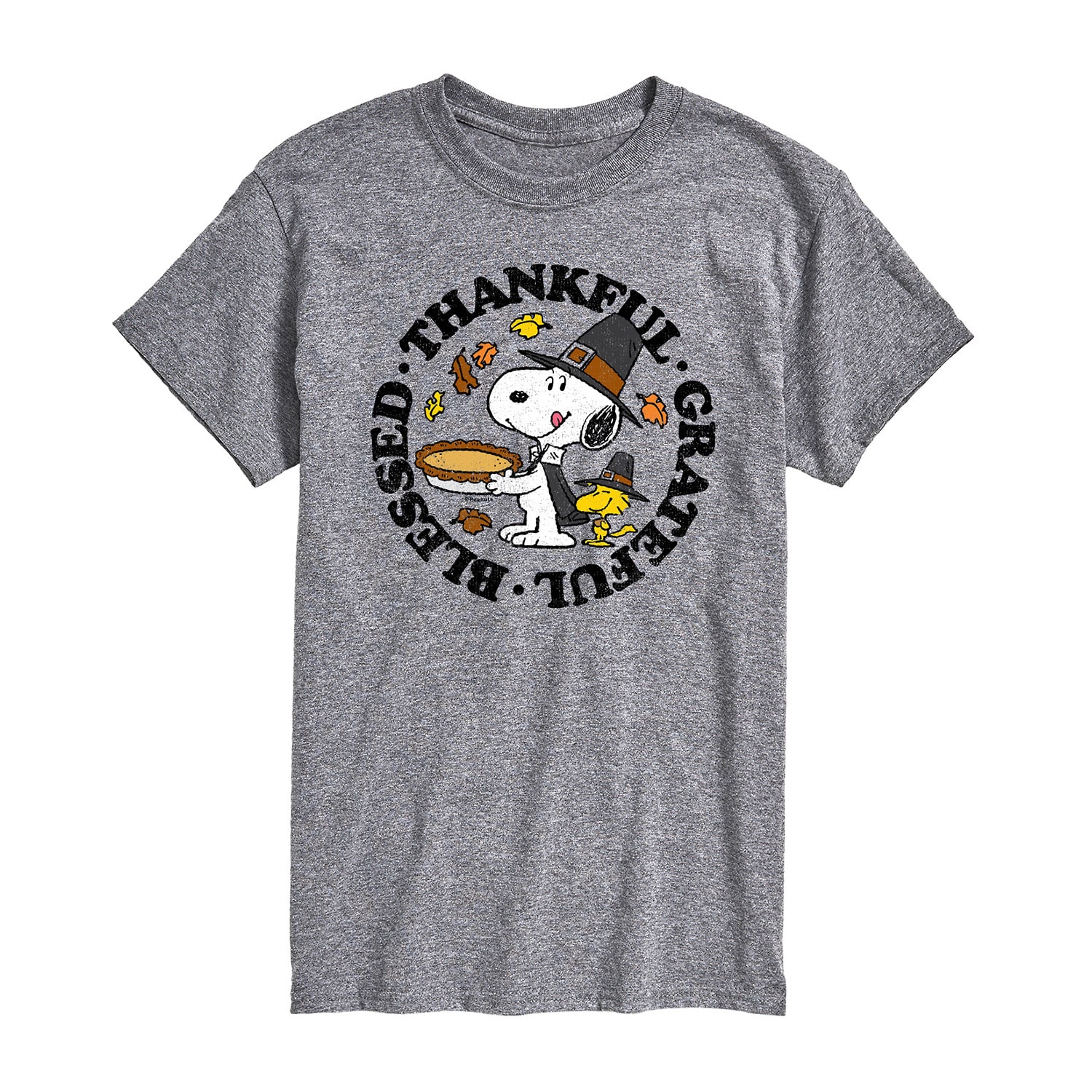 Thankful Grateful Blessed Distressed Mens Crew Neck Short Sleeve Regular Fit Peanuts Snoopy Big and Tall Graphic T-Shirt