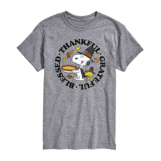 Thankful Grateful Blessed Distressed Mens Crew Neck Short Sleeve Regular Fit Peanuts Snoopy Big and Tall Graphic T-Shirt