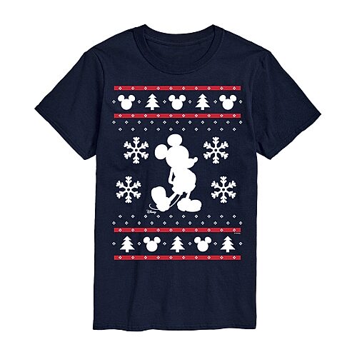 Christmas Cross Stitch Mens Crew Neck Short Sleeve Regular Fit Mickey Mouse Big and Tall Graphic T-Shirt, 4x-large, Blue