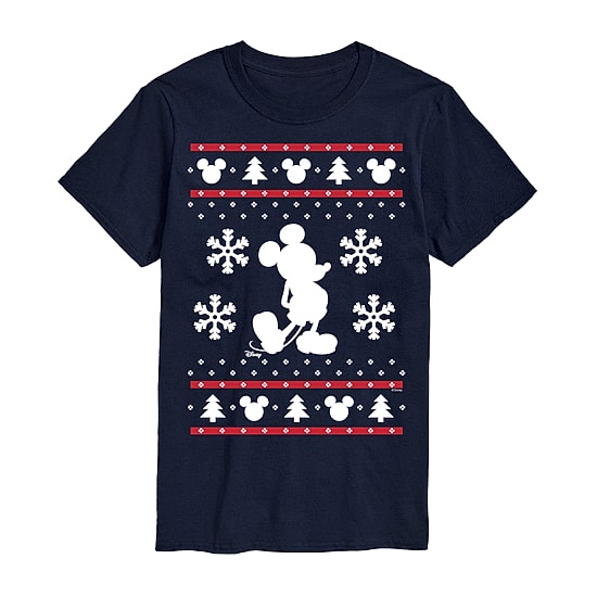 Christmas Cross Stitch Mens Crew Neck Short Sleeve Regular Fit Mickey Mouse Big and Tall Graphic T-Shirt