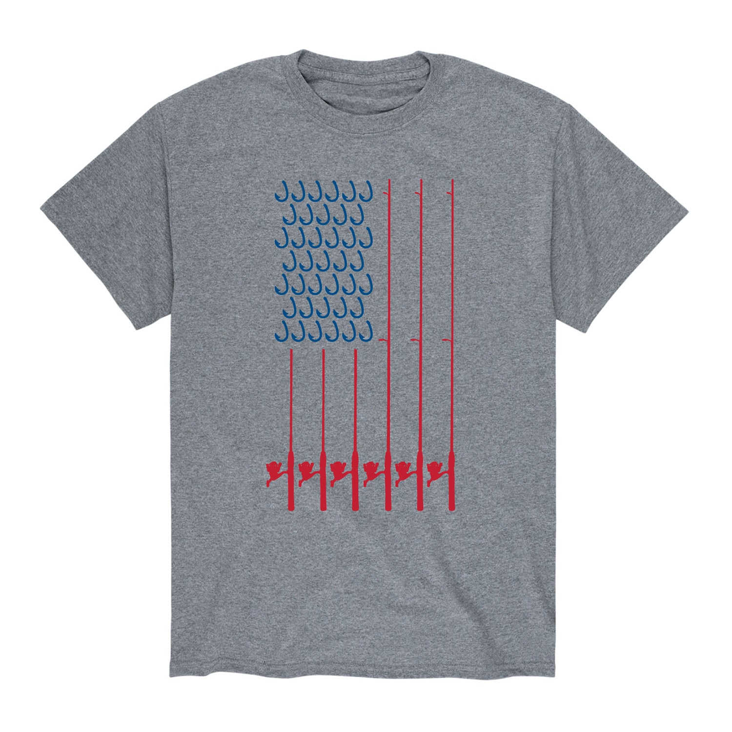 Fishing Pole Mens Crew Neck Short Sleeve Flag Regular Fit Big and Tall Graphic T-Shirt