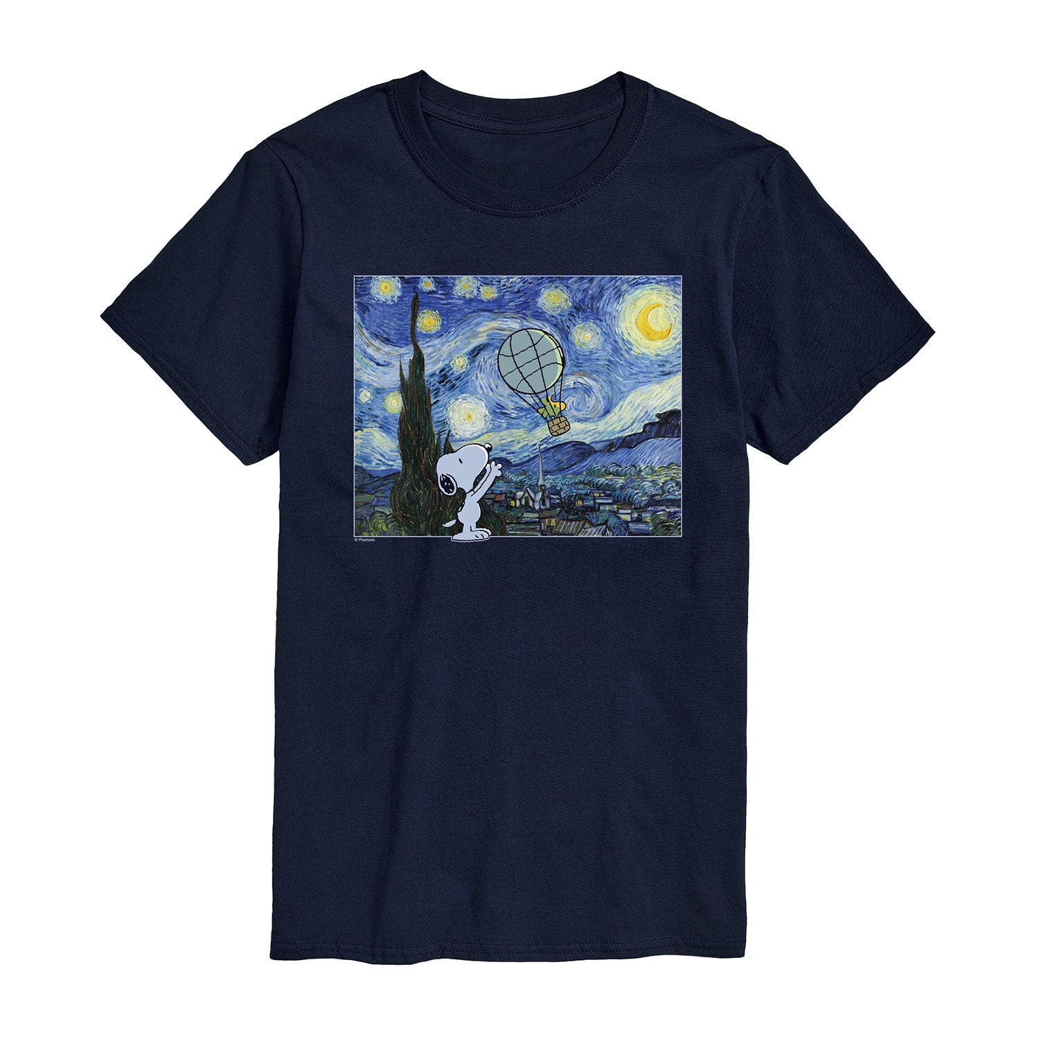 Starry Night Hot Air Balloon Mens Crew Neck Short Sleeve Regular Fit Peanuts Snoopy Big and Tall Graphic T-Shirt