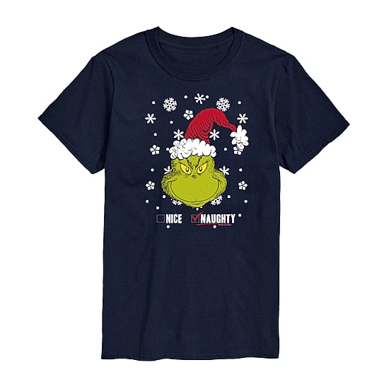 Naughty Or Nice Mens Crew Neck Short Sleeve Regular Fit Grinch Big and Tall Graphic T-Shirt