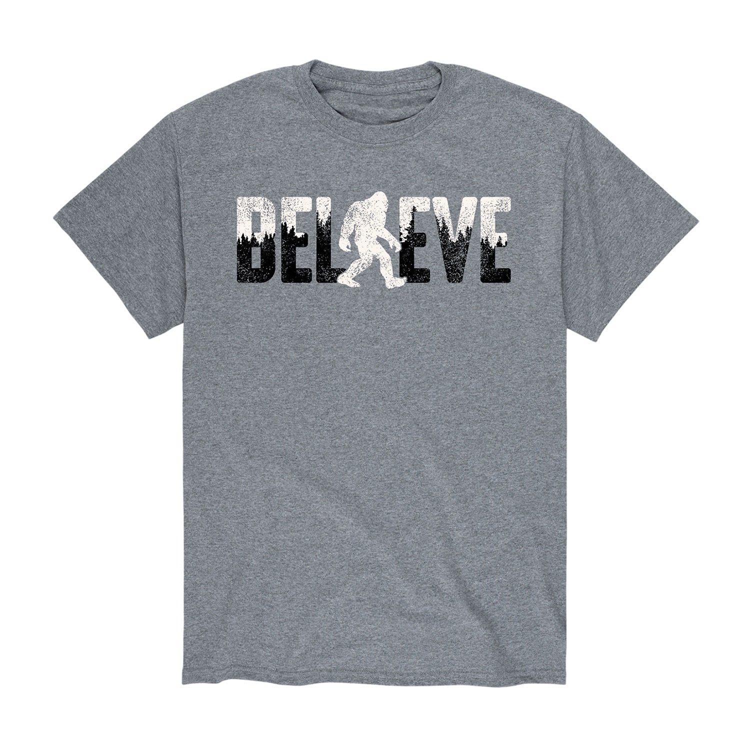 Believe Sasquatch Distressed Mens Crew Neck Short Sleeve Regular Fit Big and Tall Graphic T-Shirt
