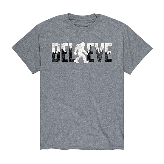 Believe Sasquatch Distressed Mens Crew Neck Short Sleeve Regular Fit Big and Tall Graphic T-Shirt