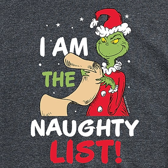 I Am The Naughty List Mens Crew Neck Short Sleeve Regular Fit Grinch Big and Tall Graphic T-Shirt