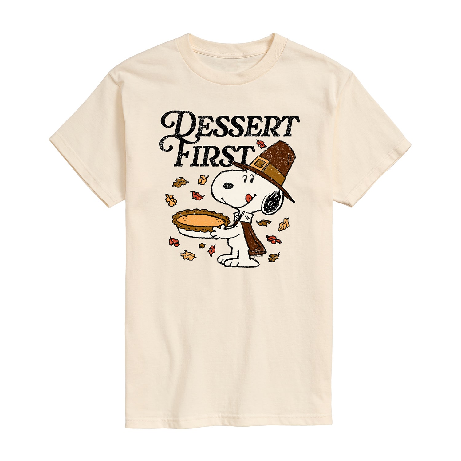 Thanksgiving Dessert First Mens Crew Neck Short Sleeve Regular Fit Peanuts Snoopy Big and Tall Graphic T-Shirt