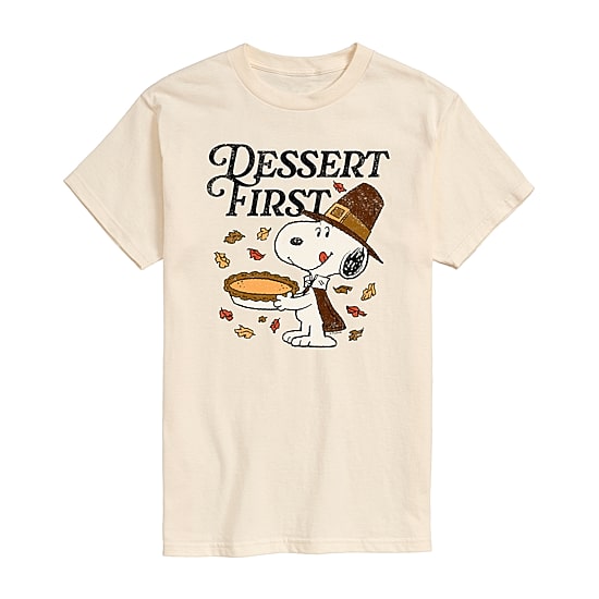 Thanksgiving Dessert First Mens Crew Neck Short Sleeve Regular Fit Peanuts Snoopy Big and Tall Graphic T-Shirt