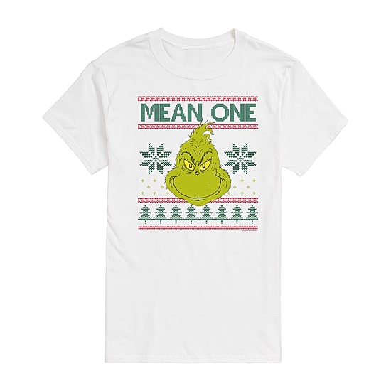 Christmas Mean One Mens Crew Neck Short Sleeve Regular Fit Grinch Big and Tall Graphic T-Shirt