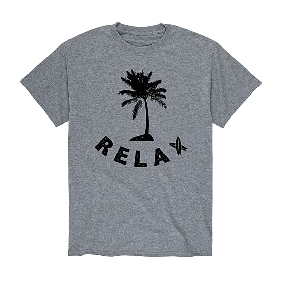 Relax Palm Tree Distressed Mens Crew Neck Short Sleeve Regular Fit Big and Tall Graphic T-Shirt