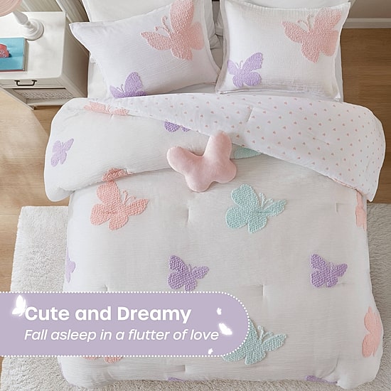 Intelligent Design Sunny Butterfly Tufted Comforter Set with Throw Pillow