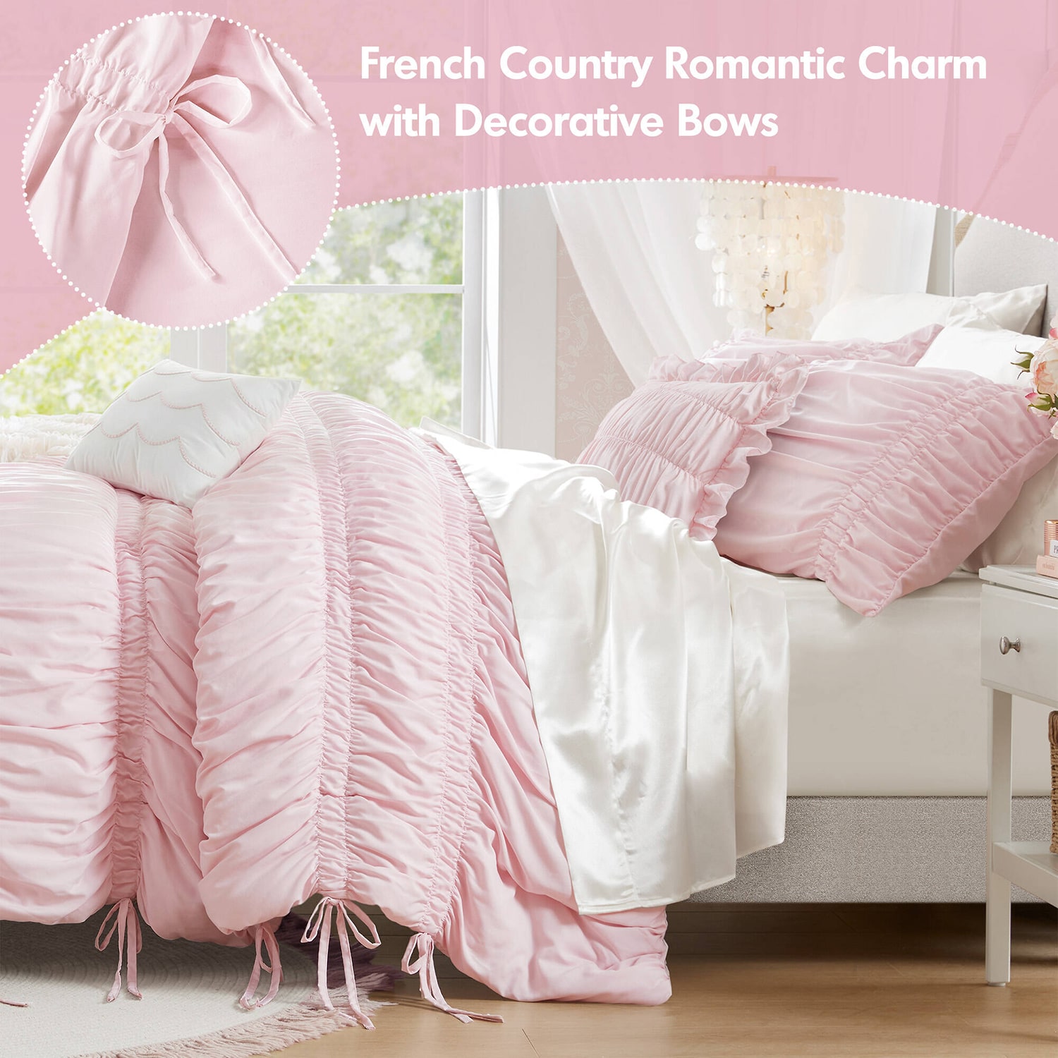 Intelligent Design Amelie Ruched Bow Tie Easy Care Comforter Set