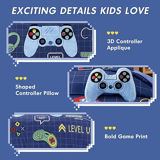 Intelligent Design Felix Gaming Embroidered Comforter Set with Throw Pillow