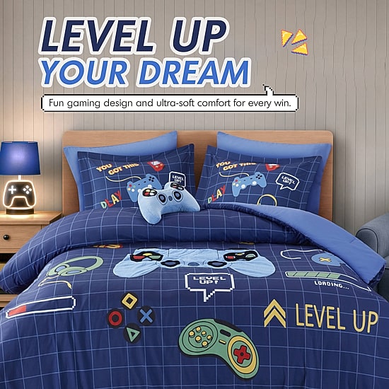 Intelligent Design Felix Gaming Embroidered Comforter Set with Throw Pillow