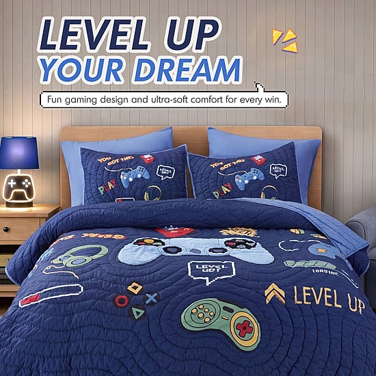Intelligent Design Felix Gaming Embroidered Hand Quilting Quilt Set