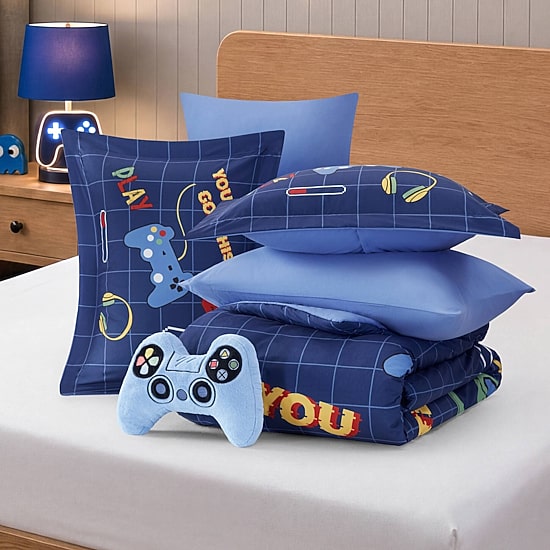 Intelligent Design Felix Gaming Embroidered Comforter Set with Throw Pillow