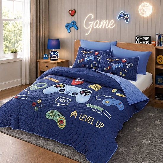 Intelligent Design Felix Gaming Embroidered Hand Quilting Quilt Set