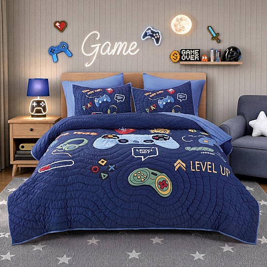 Intelligent Design Felix Gaming Embroidered Hand Quilting Quilt Set