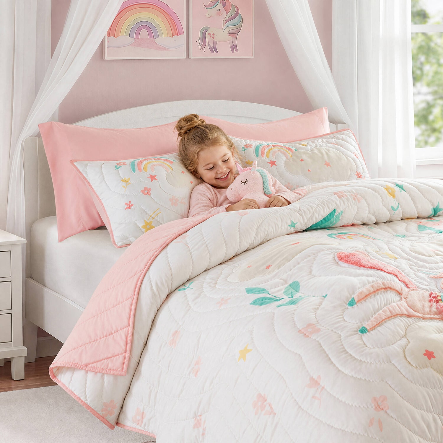 Intelligent Design Kayla Unicorn Applique Hand Quilting Quilt Set