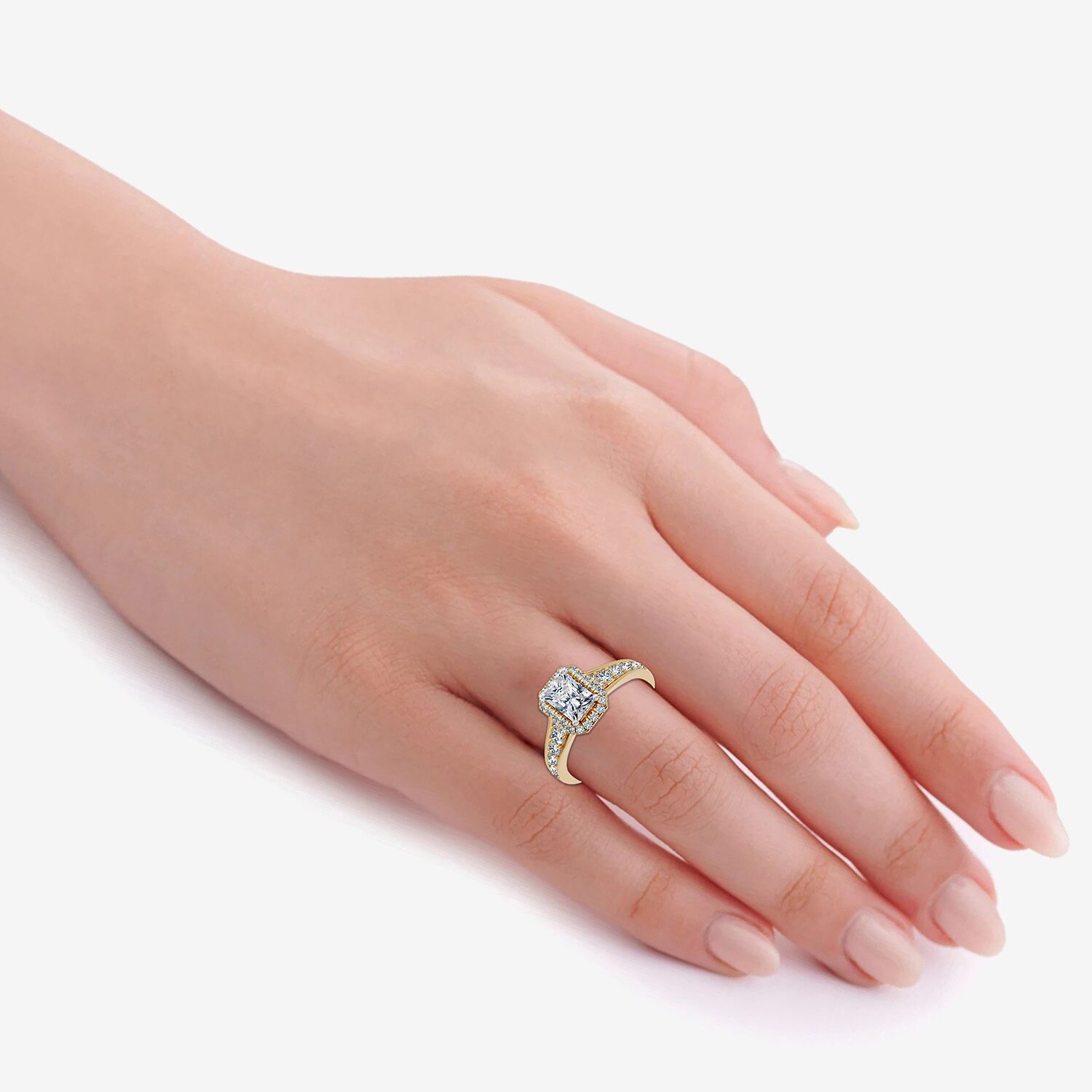 (F-G / Vs2-Si1) Womens 1 1/2 CT. T.W. Lab Grown White Diamond 14K Gold Over Silver Rectangular Side Stone Halo Engagement Ring