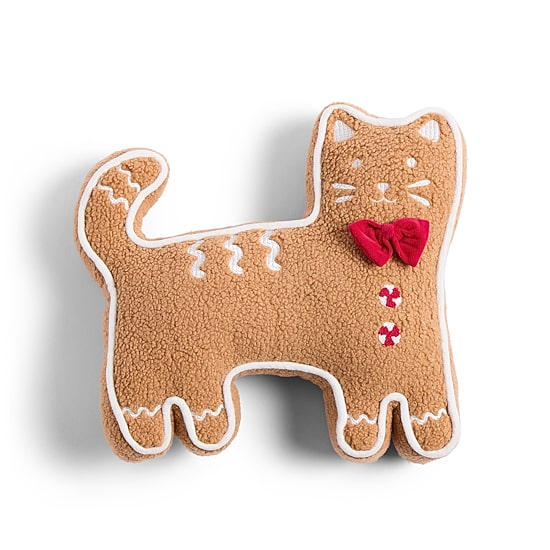 North Pole Trading Co. Gingerbread Cat Holiday Figural Throw Pillow
