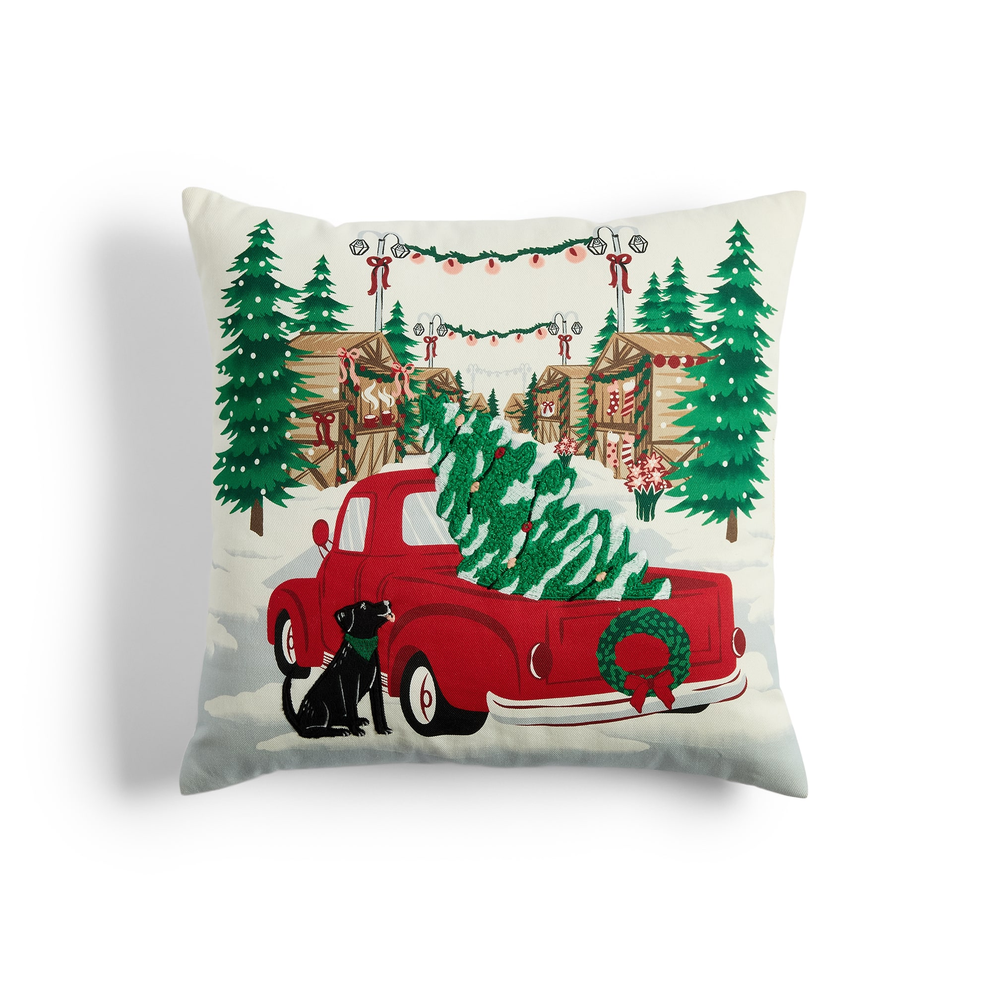 North Pole Trading Co. Truck Dog Holiday Square Throw Pillow