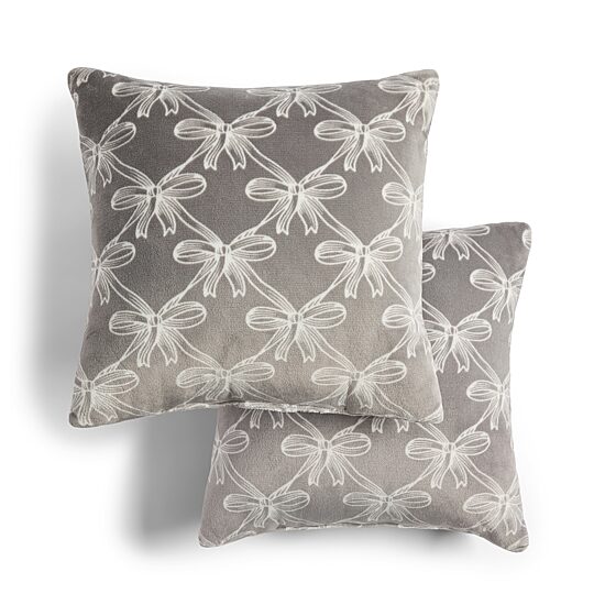 North Pole Trading Co. Holiday 2pk Gray Bows 1 Pair Square Throw Pillow