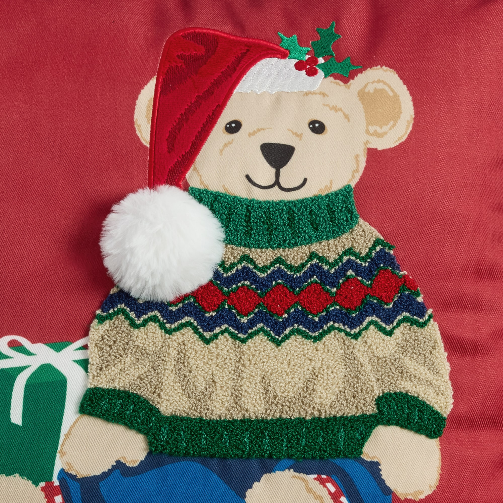 North Pole Trading Co. Teddy Bear Holiday Square Throw Pillow