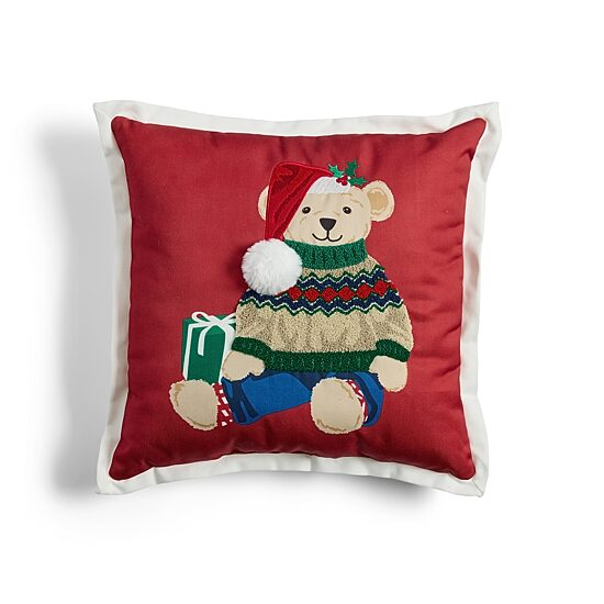 North Pole Trading Co. Teddy Bear Holiday Square Throw Pillow
