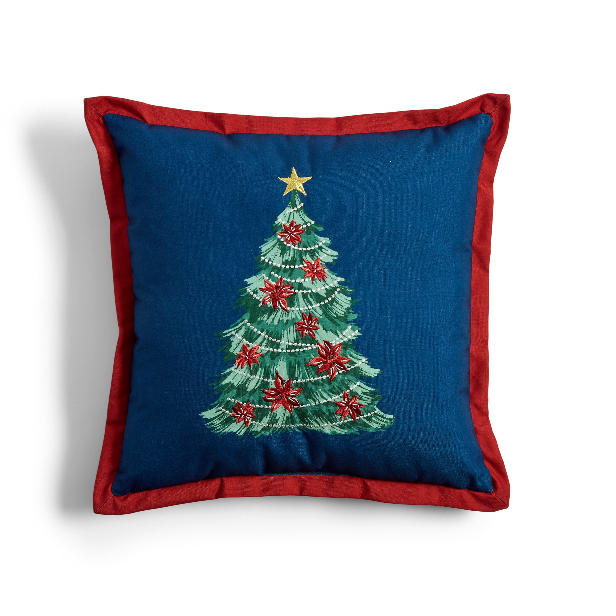 North Pole Trading Co. Christmas Tree Navy Holiday Square Throw Pillow