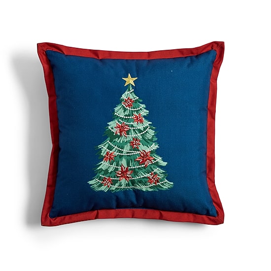 North Pole Trading Co. Christmas Tree Navy Holiday Square Throw Pillow
