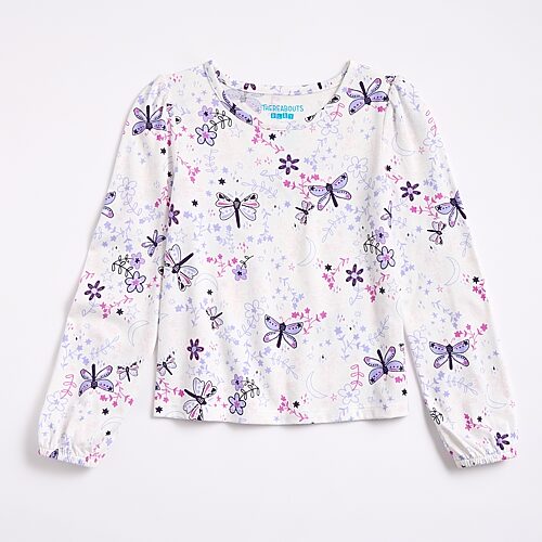 Thereabouts Kids' Little Girls Round Neck Long Sleeve T-shirt In White