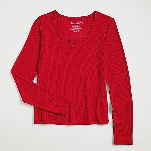 Thereabouts Little & Big Kid Girls Square Neck Long Sleeve T-shirt In Red