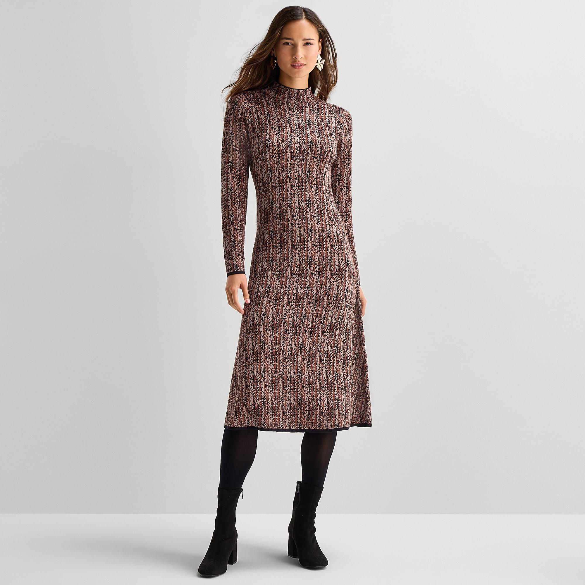 Danny & Nicole Womens Long Sleeve Abstract Midi Sweater Dress