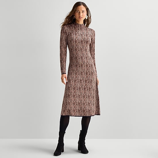 Danny & Nicole Womens Long Sleeve Abstract Midi Sweater Dress