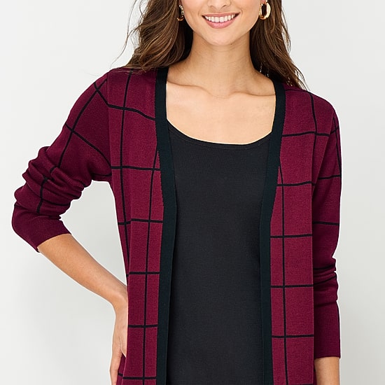 Studio 1 Womens Long Sleeve Checked Midi Sweater Faux-Jacket Dress