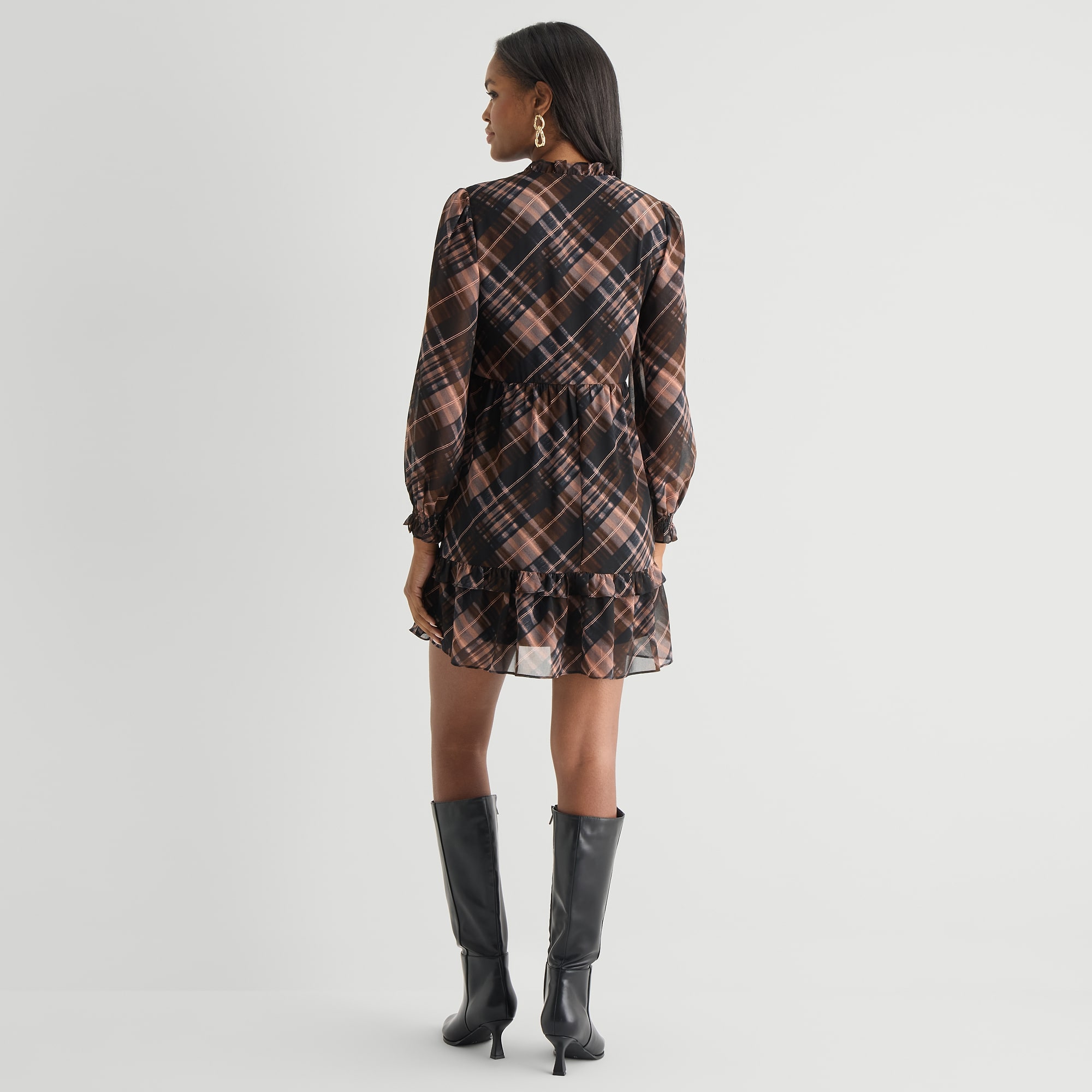 Maia Womens V Neck Long Sleeve Plaid Shift Dress